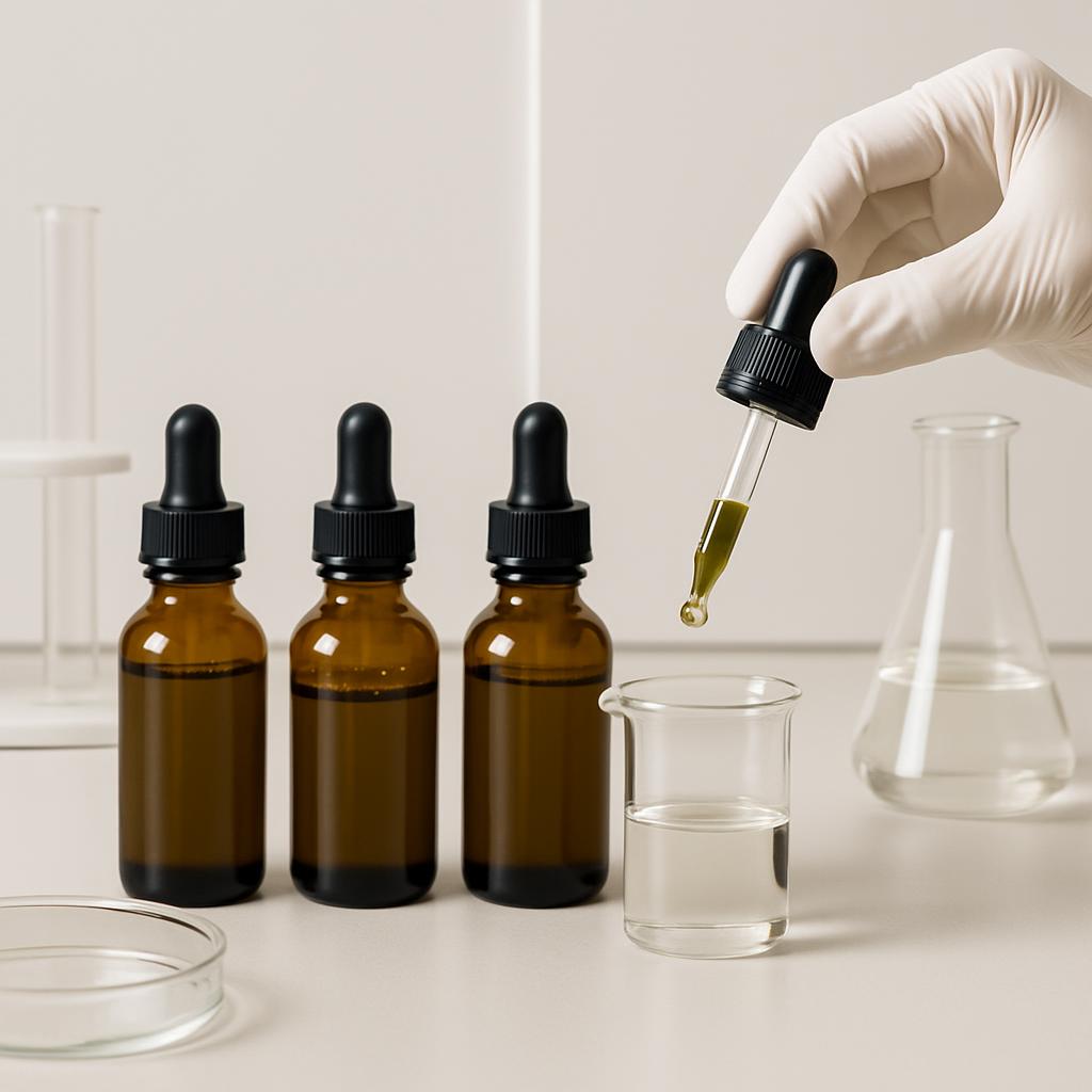 A well-lit laboratory or science room with white walls and a white countertop. There are two clear beakers sitting on the ...